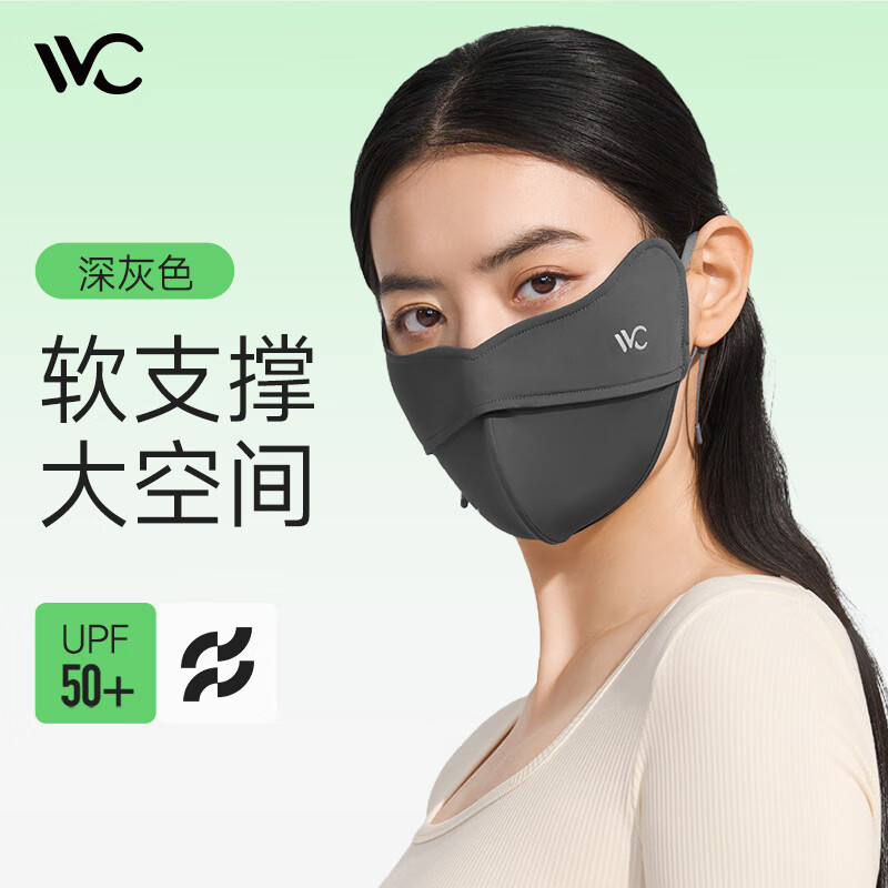 VVC防晒口罩女防紫外线夏季薄款护眼角面罩透气凉感遮阳口罩4S514 深灰色