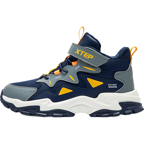 特步（XTEP）儿童童鞋精貂绒内里革面防风保暖免系带棉鞋 深邃蓝/阴影灰 34码