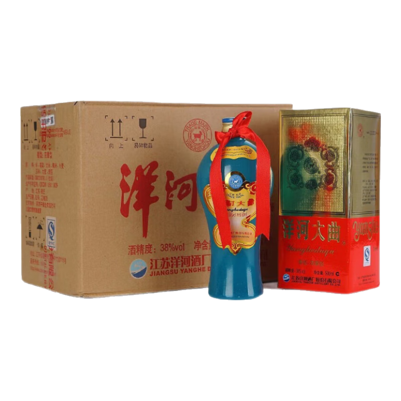 洋河大曲【七倉發(fā)貨】老天藍 500ml 綿柔濃香型白酒 宴請自飲送禮 38度 500mL 6瓶 整箱【無(wú)手提袋】