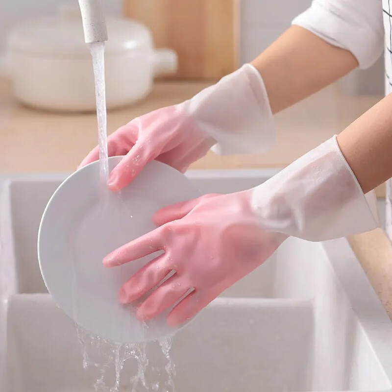 新款四季洗碗手套女厚款防水耐用家务厨房洗菜洗衣服橡胶乳胶塑胶 升级加厚【L号-大码】高品质 1件 渐变手套【1双装】防滑耐磨
