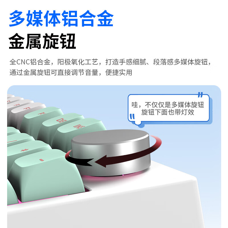 玄派玄熊猫PD98PRO 98配列机械键盘 无线蓝牙有线三模客制化Gasket结构 游戏笔记本办公通用 RGB 白绿-侧刻渐变-太极轴-RGB