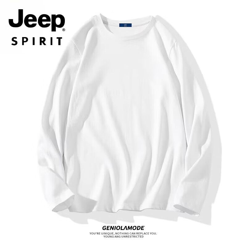 JEEP SPIRIT美式高端春秋季長袖t恤男純色內搭男士白色打底衫男 白色(空白) M 170