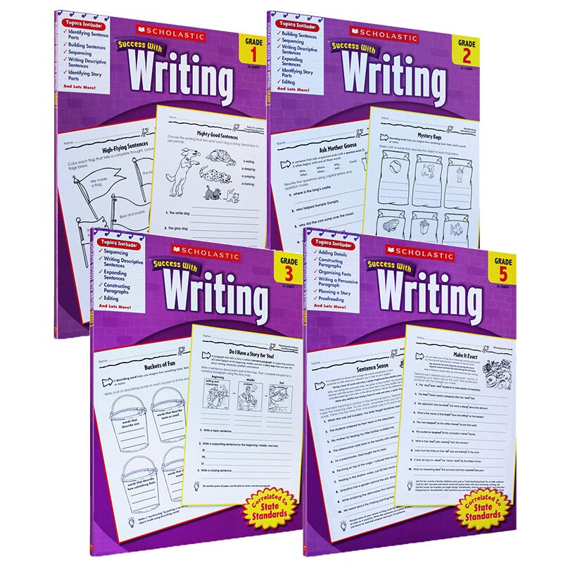英文原版 学乐常赢写作系列4册 小学1 2 3 5 年级 英文原版 Scholastic success with writing 英语练习册 学习用书课后附答案