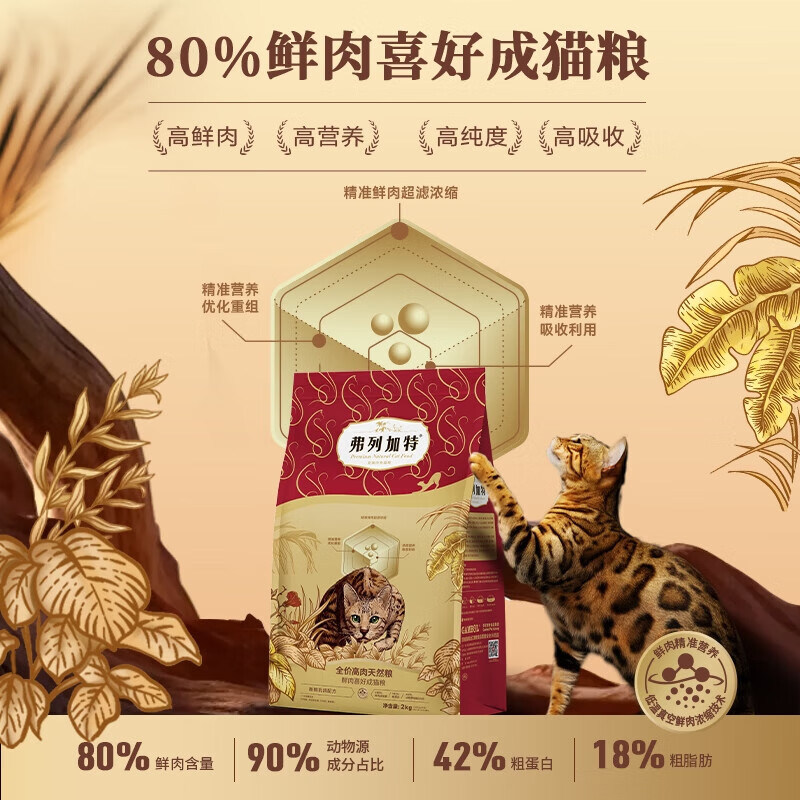 弗列加特 80%鲜肉喜好 天然全价猫粮 成猫  乳鸽味 2kg