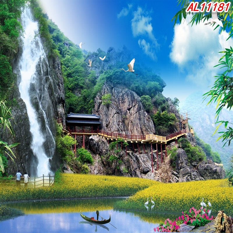 睿爸主播背景布风景山水农村砖房3d直播间外景网红快手抖音视频背景