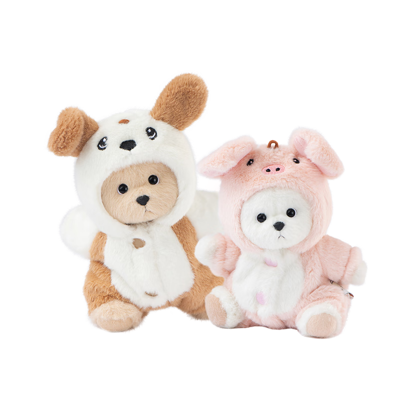 莉娜熊（TeddyTales）情侶小熊玩偶毛絨掛件玩具泰迪手作熊公仔娃娃生日禮物女生 小豬奶白+小狗奶茶15cm