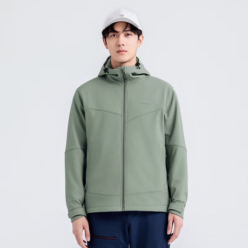 拓路者【海豹加绒】户外防风防水软壳衣男士春秋季夹克外套男连帽休闲 灰绿色-无膜透气柔软 L