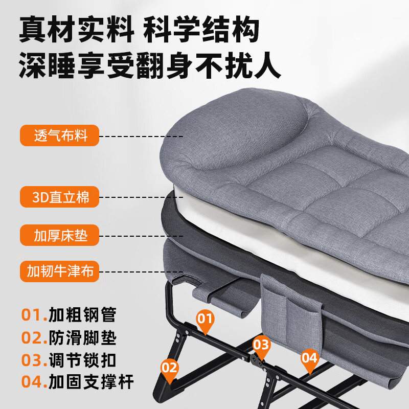 午憩宝折叠床职场午休单人床折叠躺椅陪护床简易午休床便携办公室午睡床 【升级防塌拉绳】180CM-八脚稳固