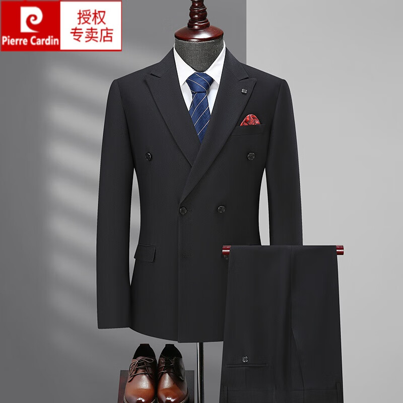 法国男装皮尔卡丹胖子双排扣西服套装男加肥加大肥佬西装外套新郎伴郎