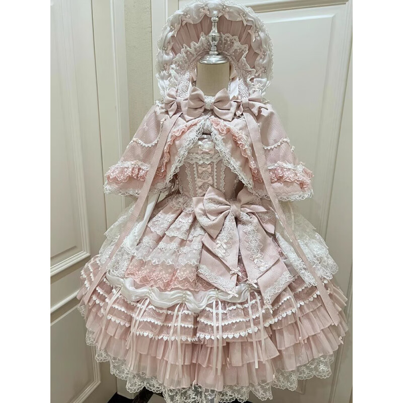 曦牧遥蓝色缘结lolita裙花嫁生日成人礼吊带JSK连衣裙公主裙洛丽塔恋曲 粉色裙子+别针蝴蝶结+官配内塔+ S