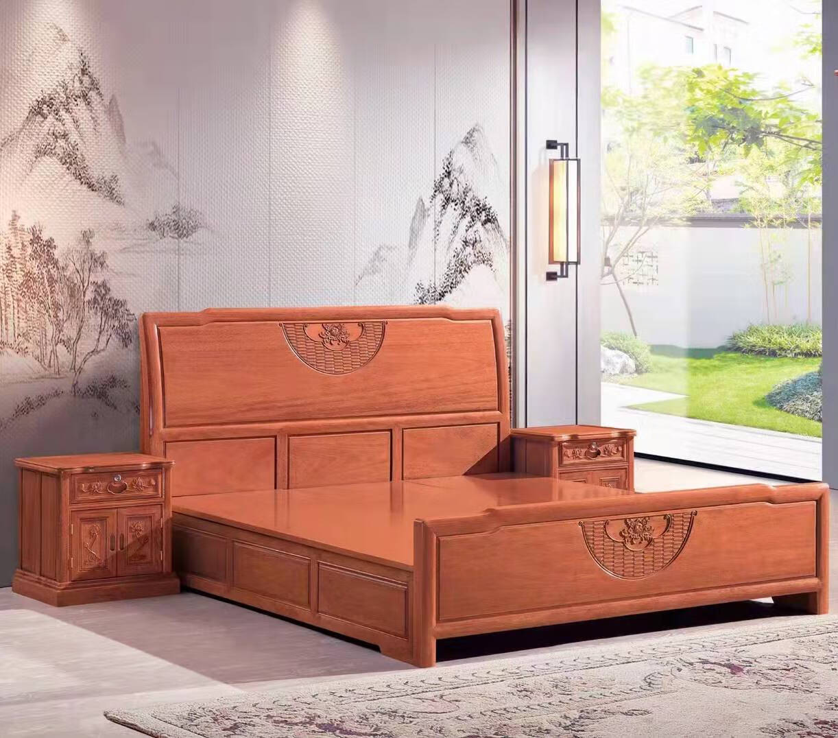 18米金花梨木大床双人床菠萝格原木15米主卧中式家具 金芙蓉大床单床