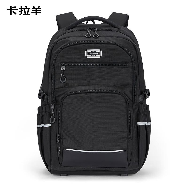 卡拉羊(KALA·Y)中学生书包大容量初中生双肩包男女学生旅行休闲背包 5502黑色【容量34L】 适合初高中生