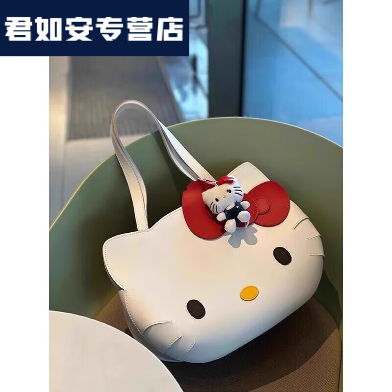 格里奥兹 GLIOZZIhellokitty联名款托特包潮流卡通可爱单肩包蝴蝶结凯蒂猫手提健身 白色大号