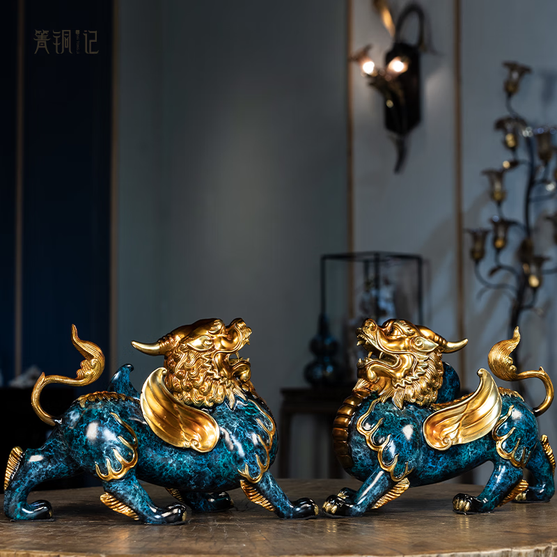 箐铜记《招财进宝》飞天貔貅一对铜摆件家居装饰品客厅玄关礼品 飞天霸王貔貅一对 大号 新中式