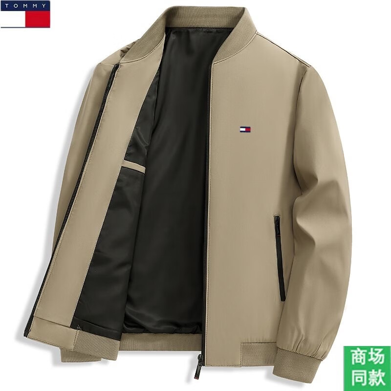 TOMMY JEANS汤米希凯利男士夹克春秋新款立领休闲中年商务男装上衣 黑色 L 110-125斤