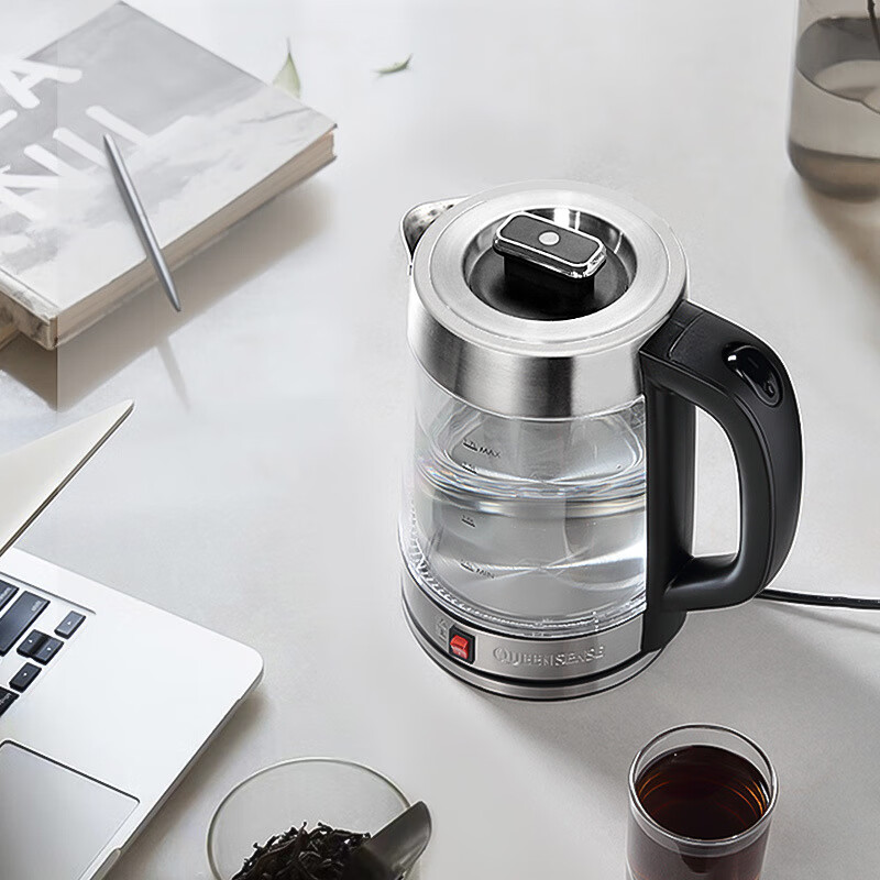 QUEENSENSE【顺丰速运】德国QUEENSENSE帝盛电热烧水壶高硼硅玻璃保温304不锈钢双层防烫自动断电恒温 1.7L 【尊贵版】英国温控+双层防烫+保温24H