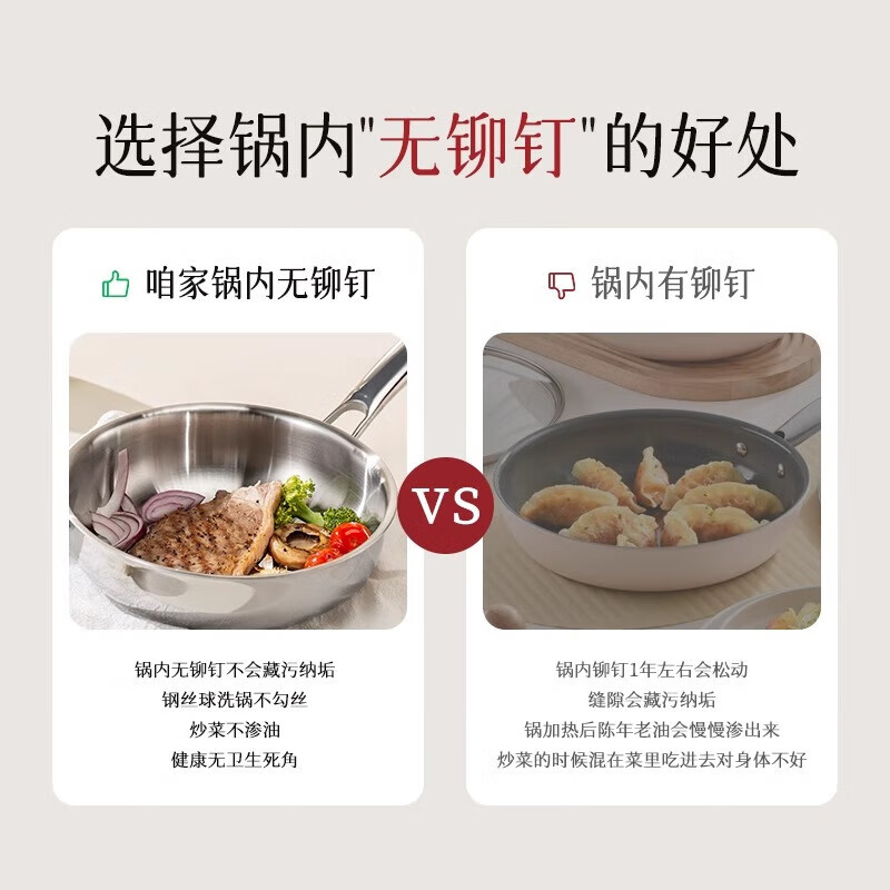 双枪（Suncha）316L不锈钢平底锅无涂层炒锅煎锅家用不粘锅煎蛋牛排早餐烙饼 【大号带盖】316L不锈钢- 24cm