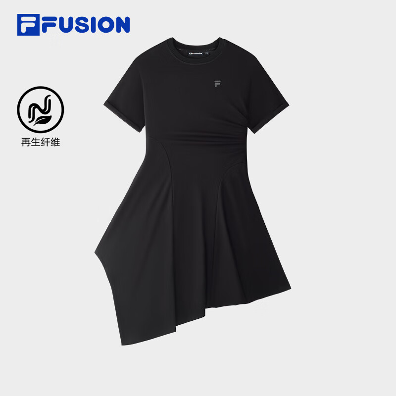 FILA FUSION斐樂潮牌女子針織連衣裙2025夏季新款時尚不規(guī)則T恤裙 正黑色-BK XL 175/92A/XL