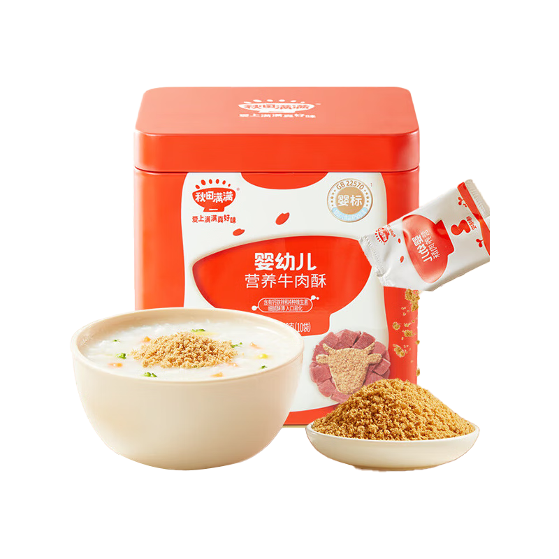 秋田滿(mǎn)滿(mǎn)高鈣高鐵DHA肉松海苔碎寶寶輔食嬰幼兒豬肉酥拌飯肉松豬肝粉調味 嬰幼兒營(yíng)養牛肉酥 80g 1罐