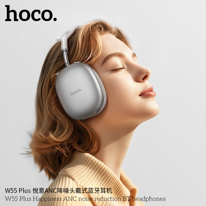 浩酷（HOCO.）头戴式无线蓝牙耳机音乐耳机 W55 悦目蓝牙头戴式耳机 蓝牙手机男女生运动通用 【银色】W55plus 头戴式耳机