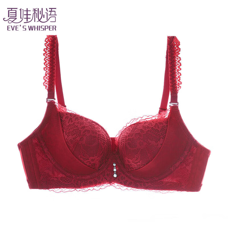 夏娃秘语小胸聚拢文胸品牌蕾丝内衣女上托显胸性感少女侧收副乳奢胸罩 暗红(Y029) 75B /34B薄模杯