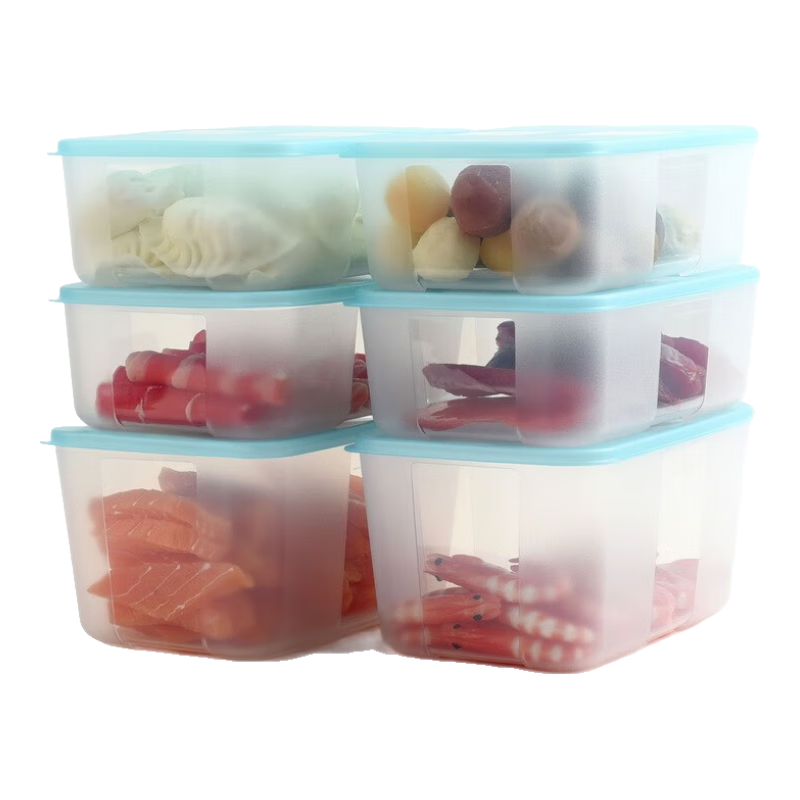 特百惠（Tupperware）保鮮盒冷凍大型保鮮盒套裝長方形大容量收納盒冰箱冷凍冷藏儲(chǔ)藏盒 冰鮮冷凍大型6件套-冰泉藍(lán)色