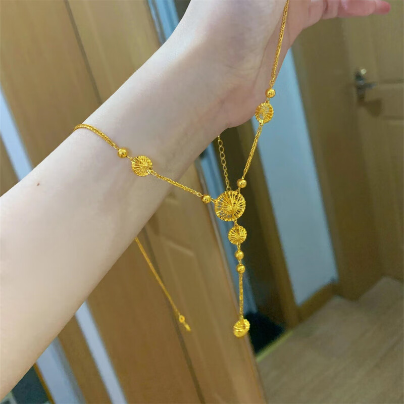 CEENIU老鳳凰金店款鍍18k金古法一往情深項(xiàng)鏈女感鏤空拉絲圓圈鏈流 鏤空繡球流蘇項(xiàng)鏈