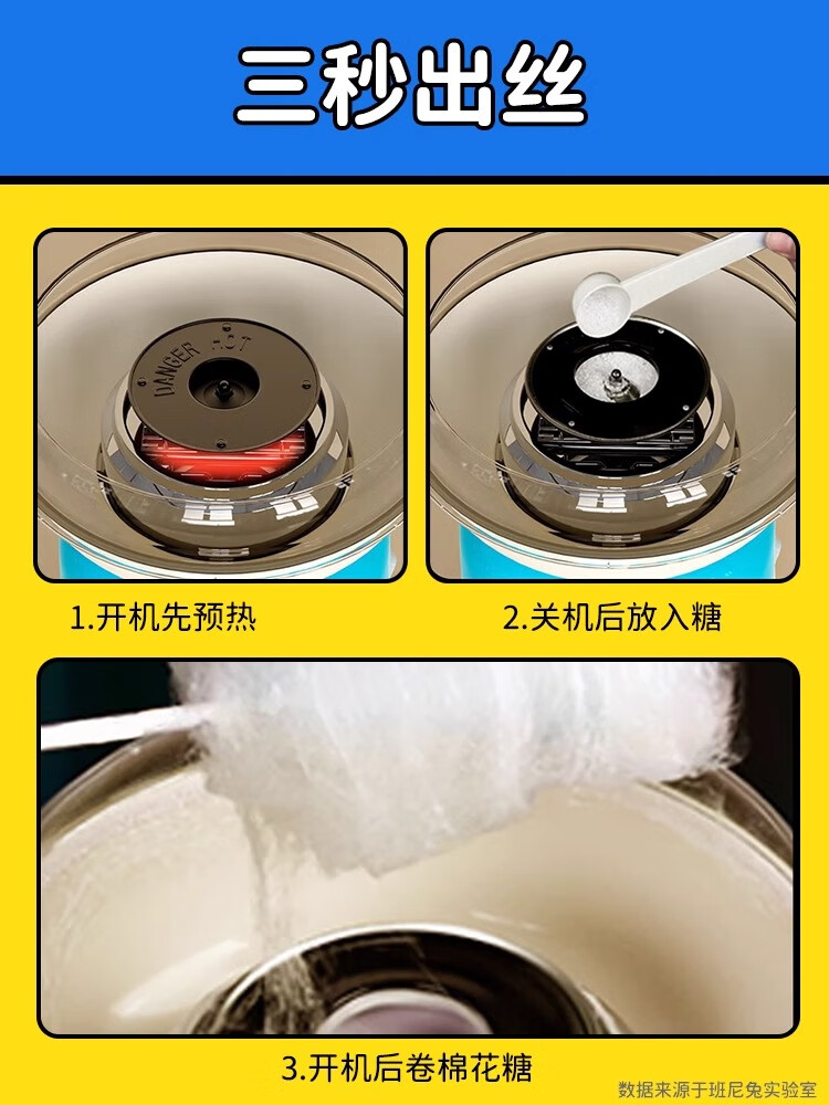 班尼兔（Pink Bunny）哆啦A夢(mèng)棉花糖機兒童家用全自動(dòng)做綿花糖機器手工制作花式彩糖 哆啦A夢(mèng)款