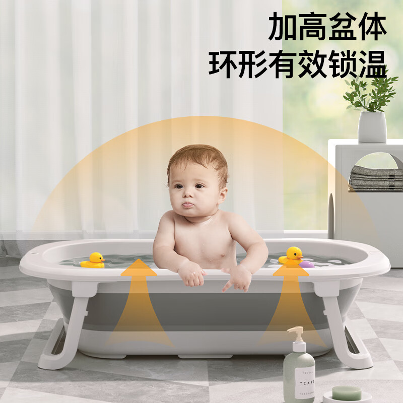 iuu婴儿洗澡盆儿童浴盆大号宝宝可折叠可坐可躺浴架脸盆套餐 【北欧灰】浴盆+可调节浴架+脸盆 材质:食品级PP原料,无添加回料