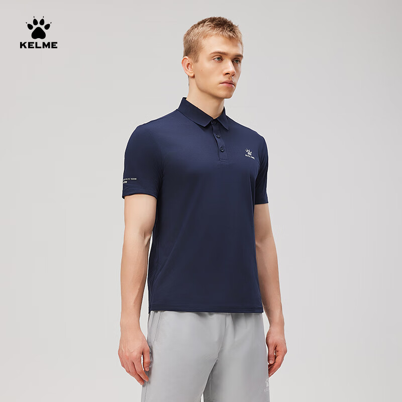 卡尔美（KELME）运动POLO衫男夏季新款健身短袖翻领速干T恤通勤上衣 藏蓝 XL