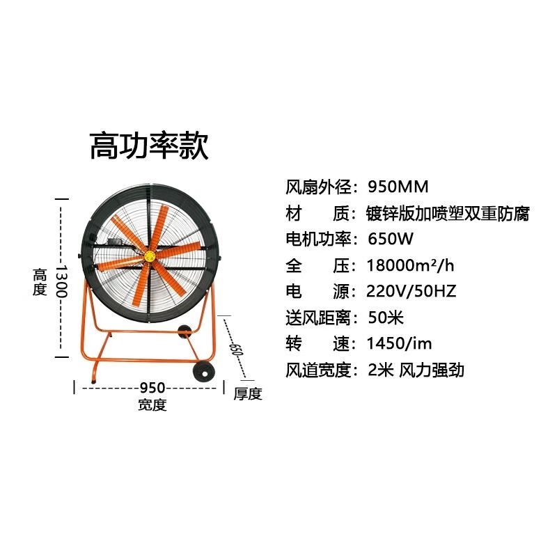 工業(yè)風機車間倉庫工廠用手推移動大風扇強力風扇商用大功率大風機 高功率950mm強風工業(yè)風扇