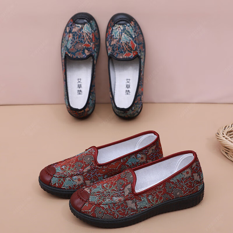 意迪森传统老北京布鞋柔软透气飞织鞋面女单鞋软底不累脚久站不累踩屎感 红色 35 (225mm)