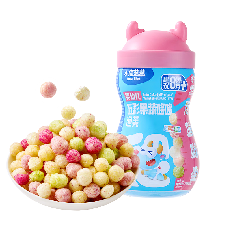 小鹿藍藍嬰幼兒五彩果蔬哆哆泡芙40g寶寶零食兒童無添加嬰兒輔食果蔬味