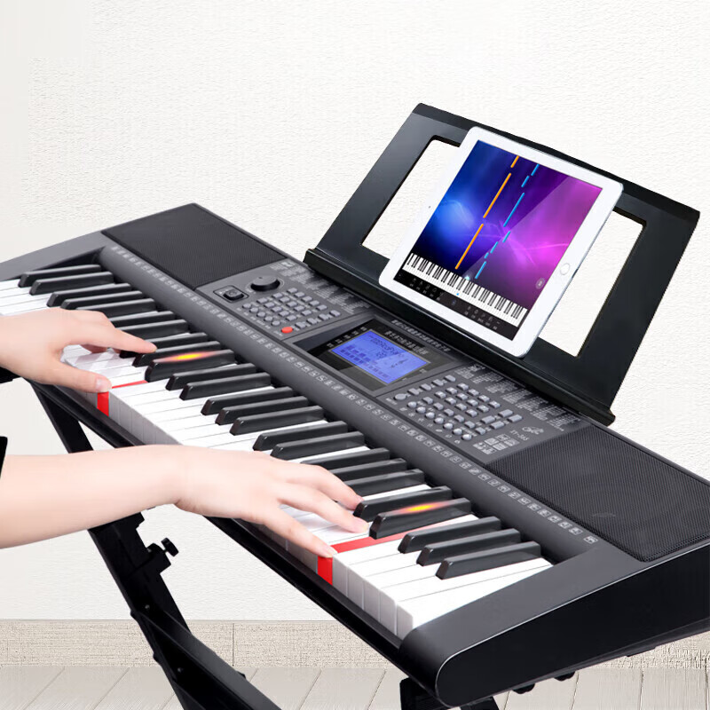 XINYUNXINYUN電子琴老年人款初學(xué)者61鍵多功能智能用琴舞臺(tái)琴演出電子琴 395黑色+大禮包【高配閃充版】