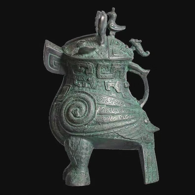 纯铜仿古青铜器妇好鸮尊家居日常兽面纹摆件送礼留念 黑色