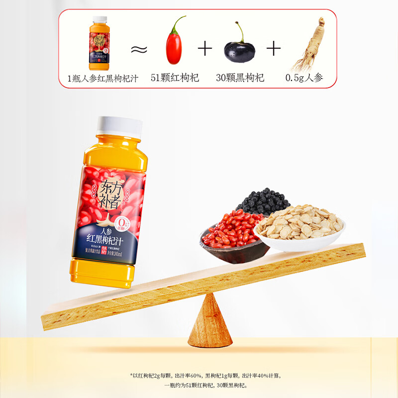 轻上东方补者人参红黑枸杞汁 长白山人参加宁夏枸杞萃取植物饮料饮品 人参红枸杞汁245ml*10瓶