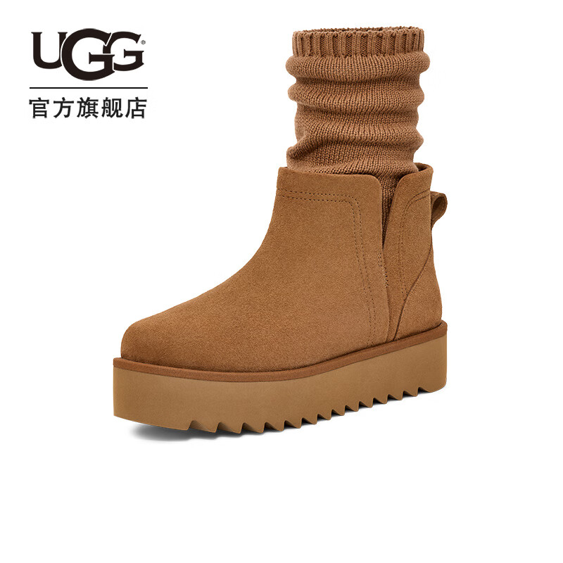 UGG春季男女同款厚底短袜套短靴雪地靴 1170712CHE|栗色 38