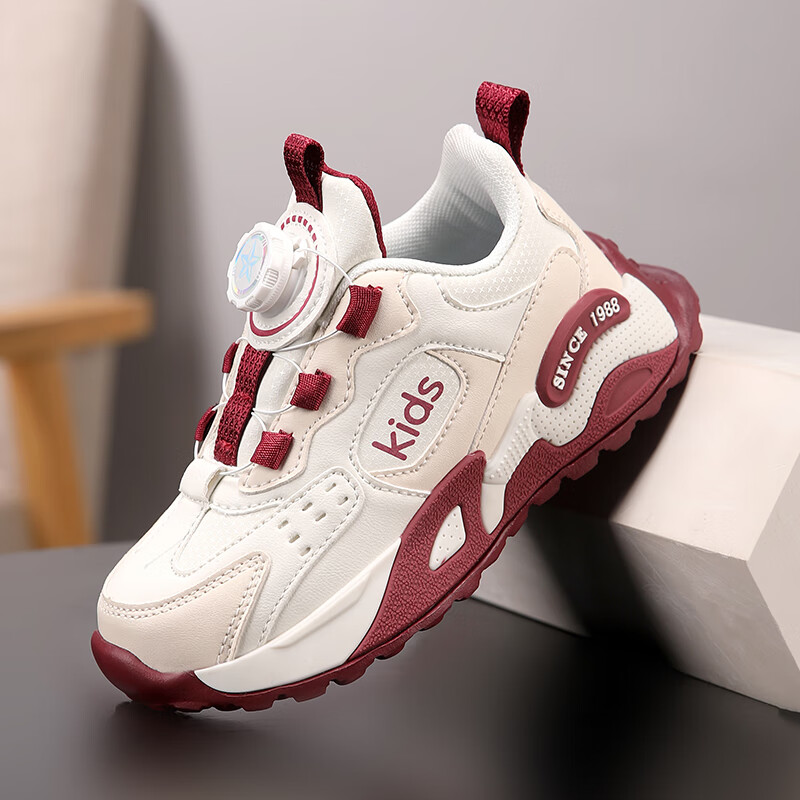 贝天熊儿童运动鞋男中大童2025年春秋款校园学生女童跑步鞋革面防水减震 BRH0079酒红【春秋革面】 28 内长17.8/脚16.8