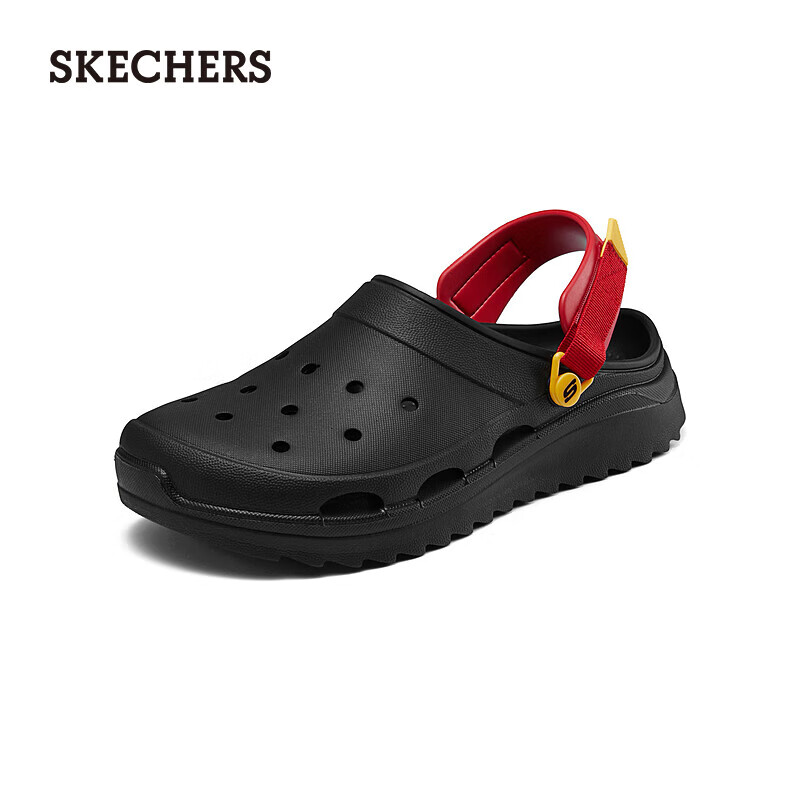 斯凯奇（Skechers）夏季新款男鞋休闲洞洞鞋透气舒适外穿沙滩鞋243311 黑色/红色/BKRD 43