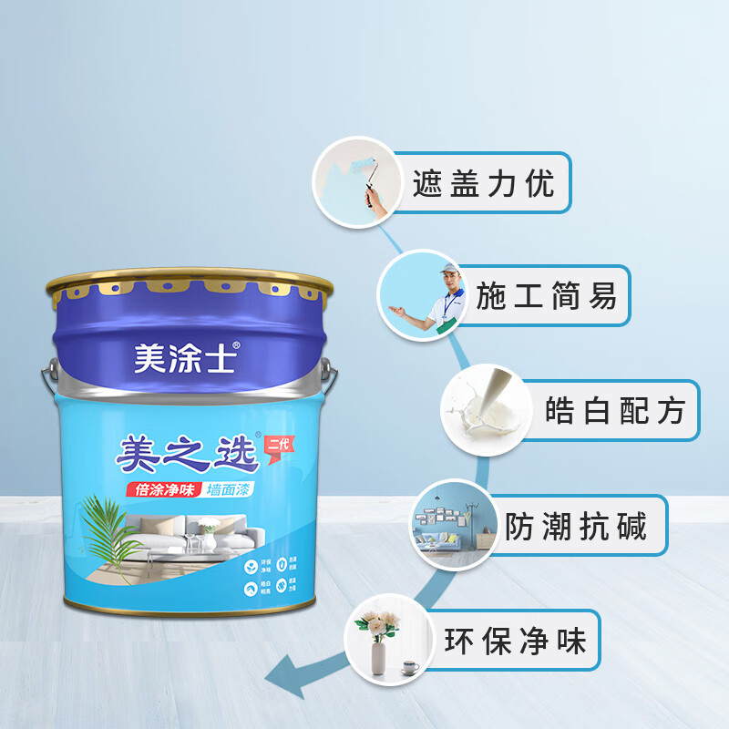 美涂士乳膠漆內(nèi)墻白色墻面漆 美之選環(huán)保防霉刷墻漆涂料油漆20kg