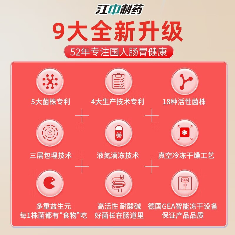 江中 益生菌冻干粉固体饮料1.2万亿活性菌株成人肠胃肠道益生元调理 2000亿活菌【肠道帮手】 10条*1盒