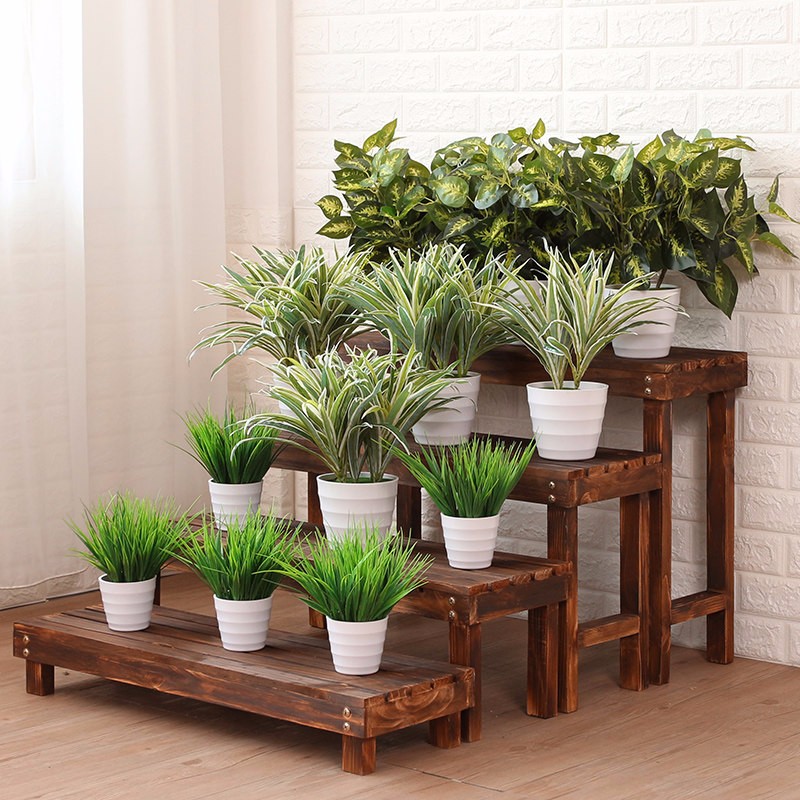 袭美木艺室内养花小型防腐木花架盆栽花盆架落地多层阳台阶梯式绿植架