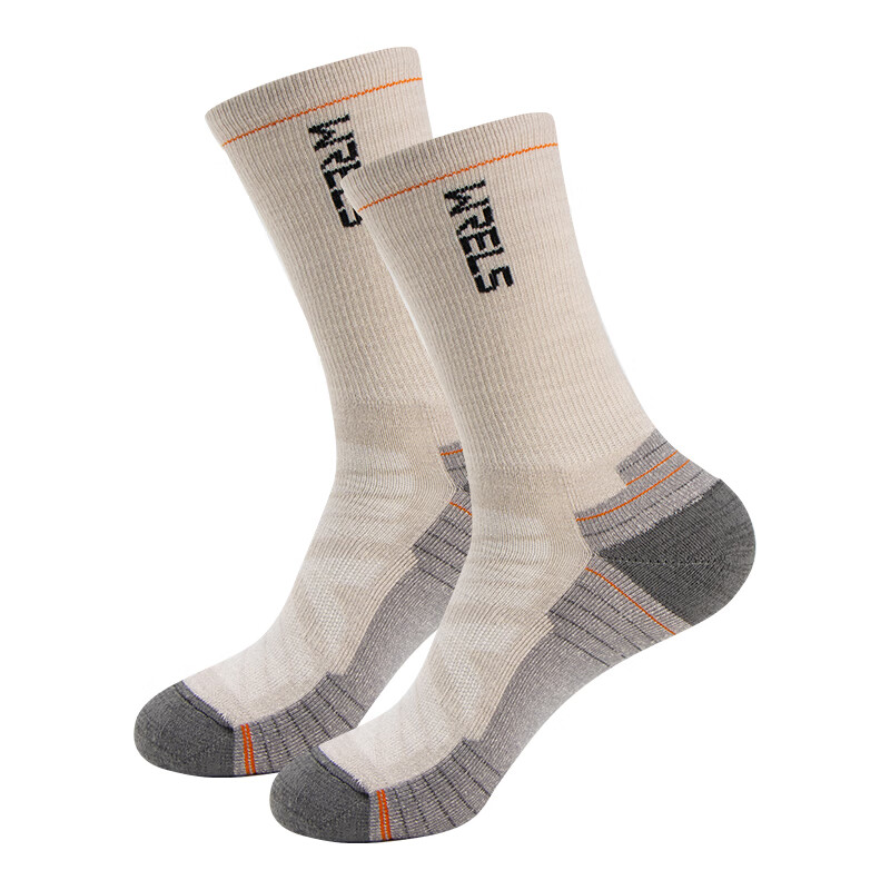 WRELS美利奴羊毛袜子男女高筒马拉松徒步跑步袜加厚毛圈防臭透气运动袜 高筒-黑灰色【美利奴羊毛】 M【35-40码】