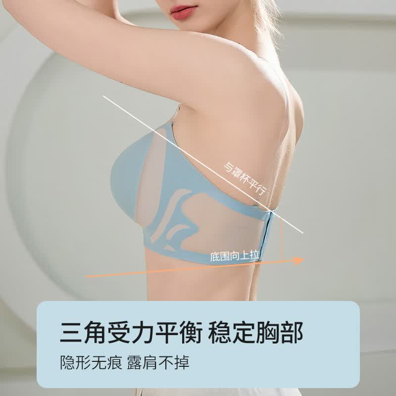 莫代尔透明无肩带内衣女舞蹈生专用防走光聚拢无痕隐形抹胸舒适透气文胸 蓝色 【送隐形透明肩带】 M 【适合95-110斤 34ABC】