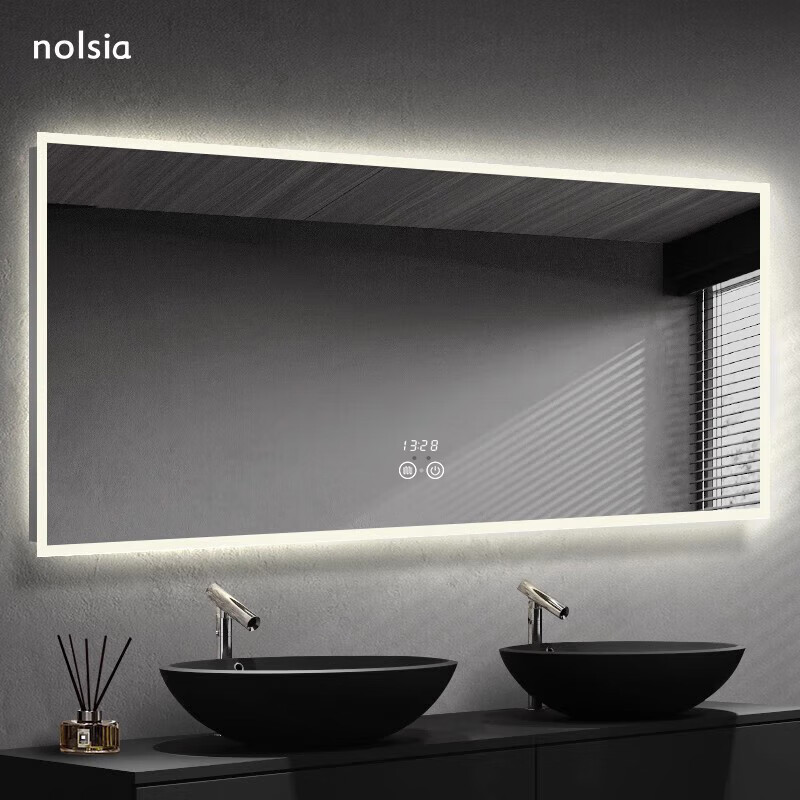 nolsia 超白玻智能衛(wèi)生間鏡子衛(wèi)浴鏡壁掛式led發(fā)光浴室鏡掛墻節(jié)能廁所鏡 人體感應(yīng)雙觸控調(diào)光調(diào)色除霧時(shí)溫 寬1000mm*高750mm【橫款】