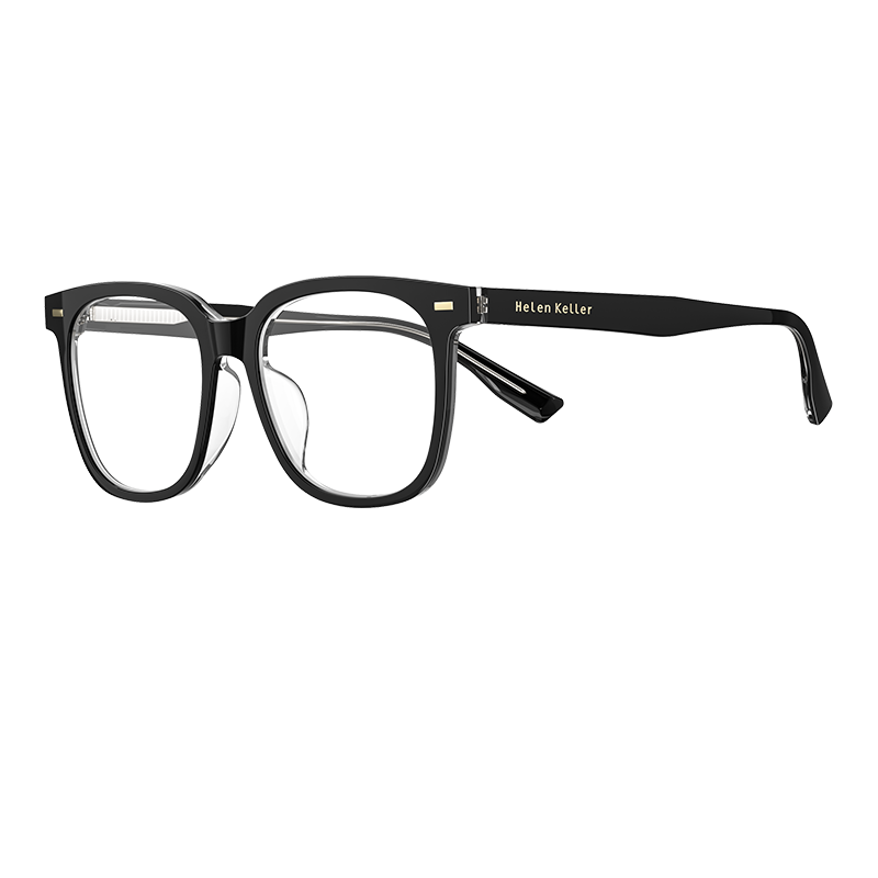 海伦凯勒（HELEN KELLER）情人节礼物可配度数黑框眼镜男女防蓝光学生防辐射眼镜H87017 H87017C9-R-亮透明-腮红片 单框不含镜片