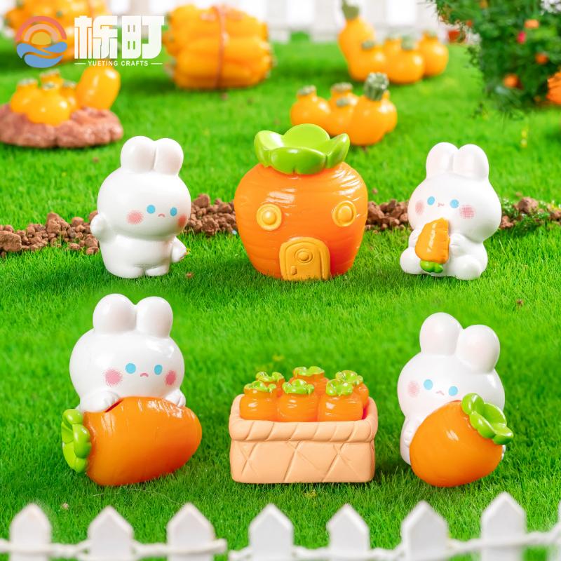 集物一册卡通小兔子微景观摆件胡萝卜萌兔园树脂摆件车载摆件创意元旦礼物 Q版胡萝卜兔（一套6件）