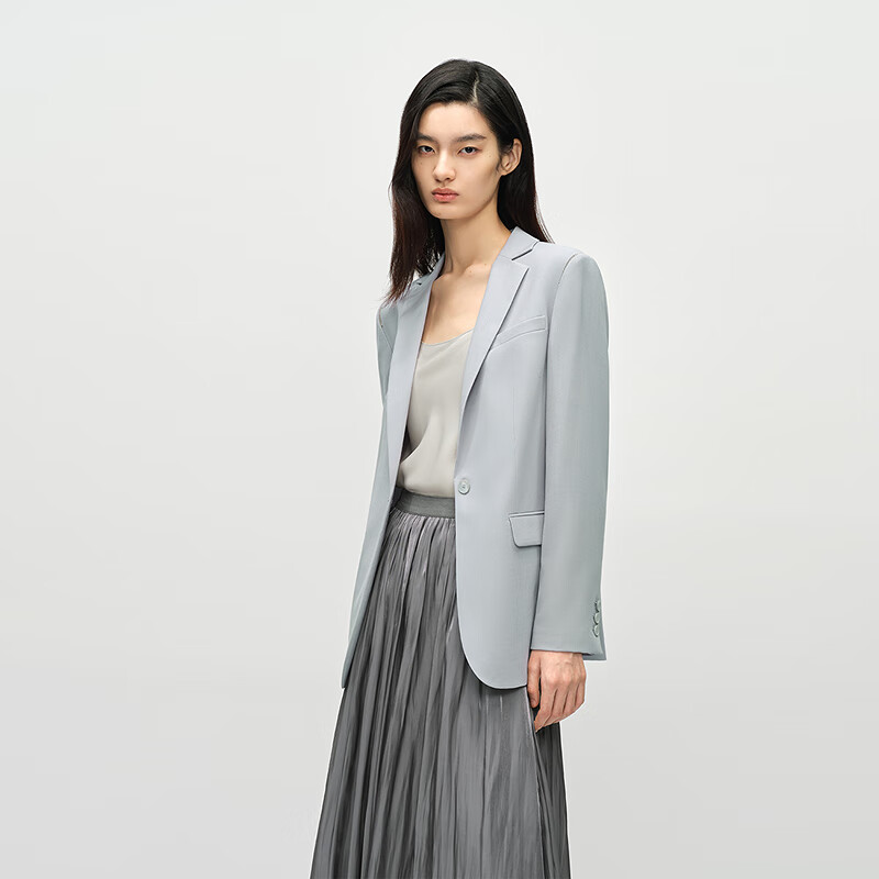OVV2025春夏新款女装精纺羊毛平驳领休闲通勤西服外套 天空蓝 M