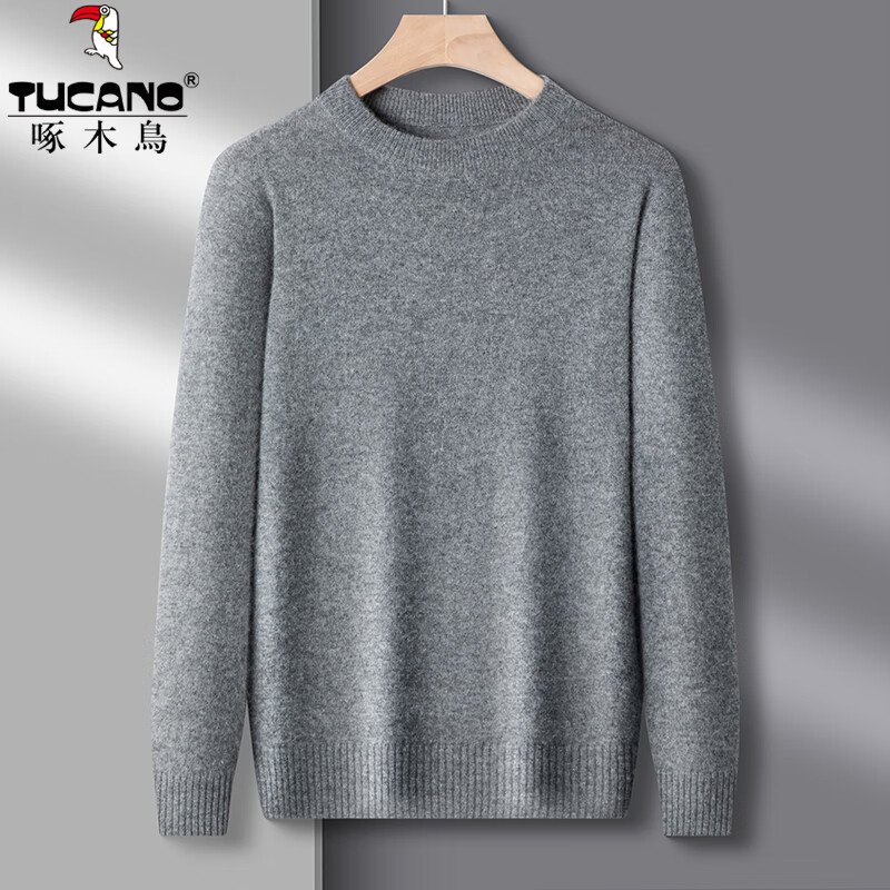 啄木鸟长袖毛衣男圆领纯色加厚男士针织衫冬季中年宽松非羊保暖毛衫绒衫 黑色 加厚 3XL (185) 推荐170-185斤