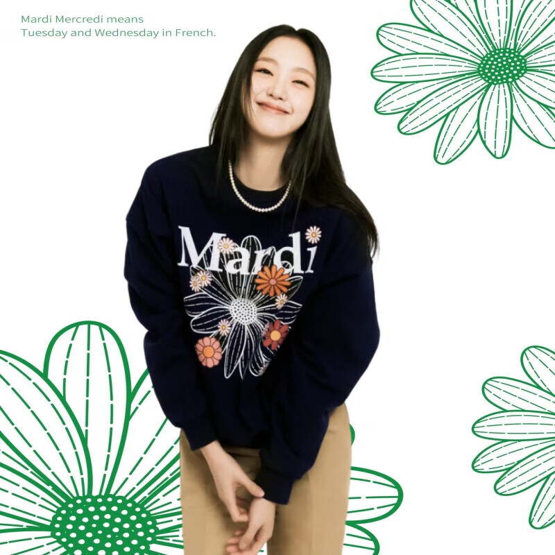 OEING&amp;mardi官方直营mardi卫衣小雏菊男女秋冬加绒薄款董洁印花刺绣 藏青色金高银印花国内现货 均码